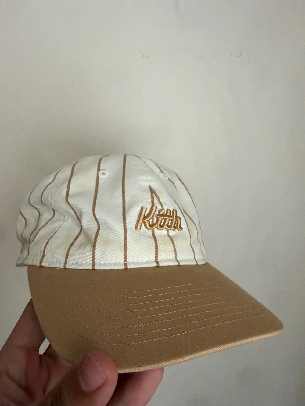 Kith Pinstripe Cap in Cream & Tan